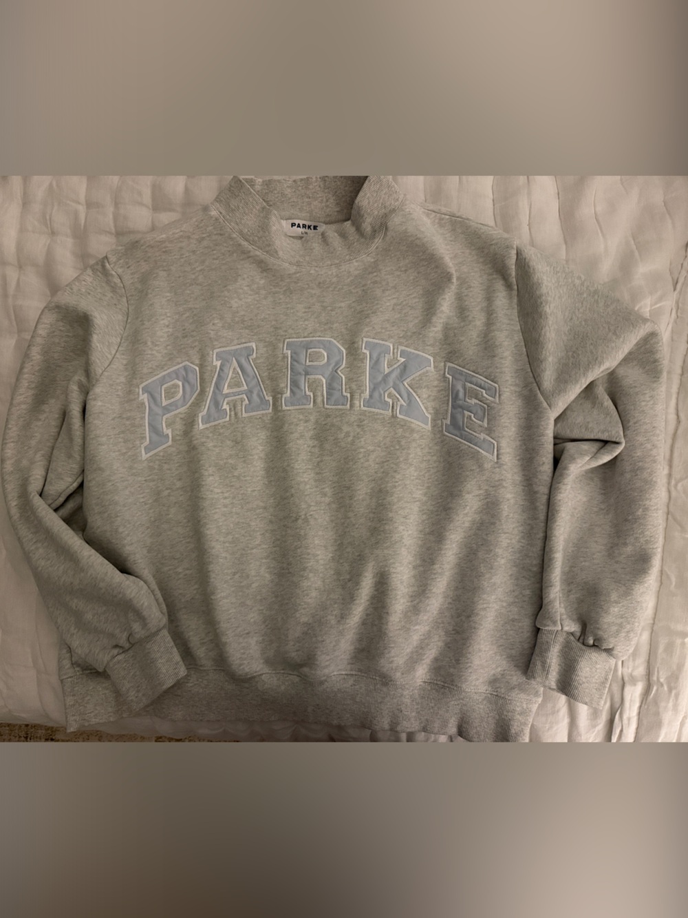Parke Light Gray Crewneck Sweatshirt with Pale Blue Logo